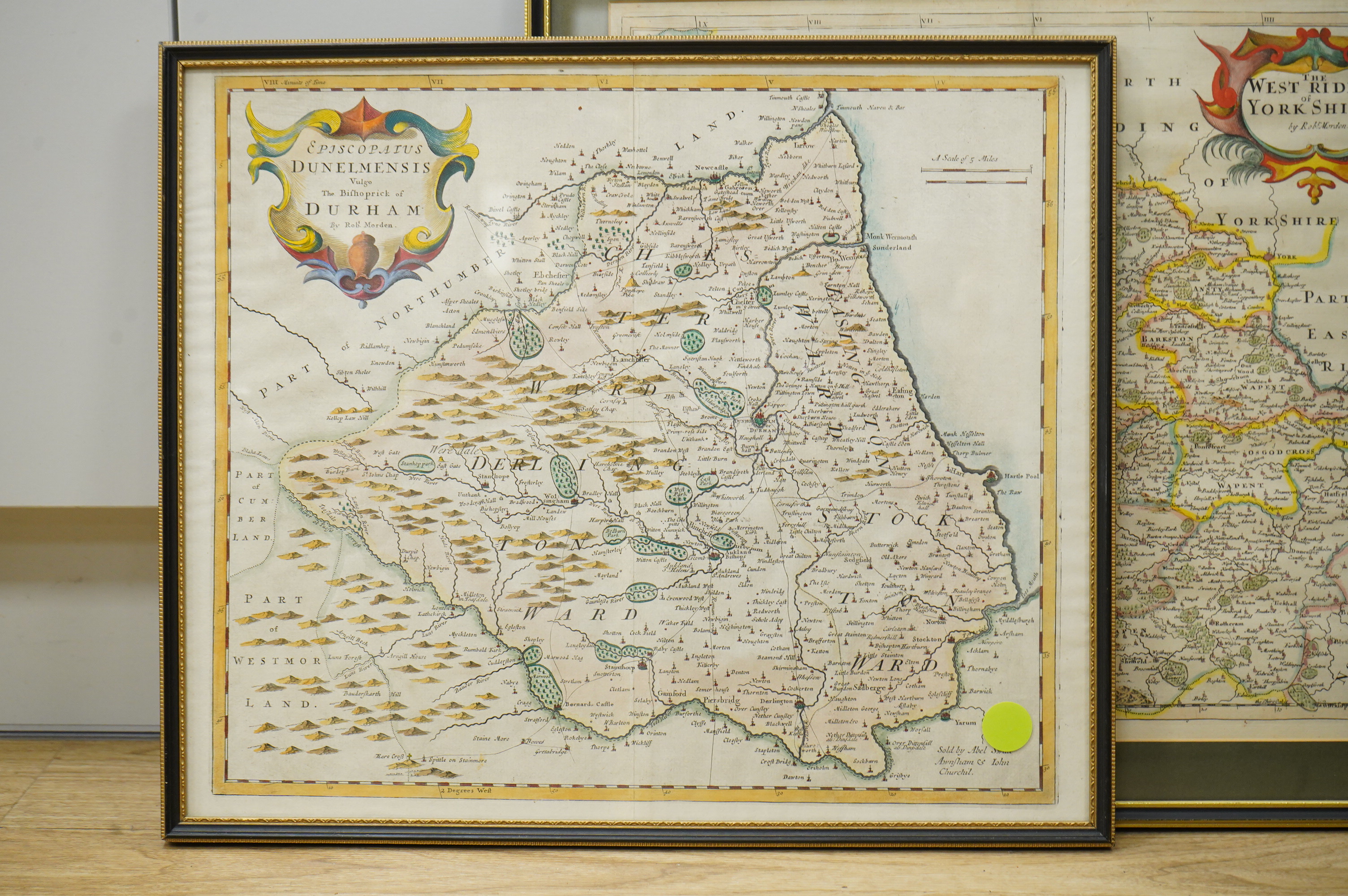 Robert Modern (1650-1703), Durham and The West Riding of Yorkshire’, two hand coloured engraved maps, sold by Abel Swale Awnsham and John Churchill, largest 37 x 42cm